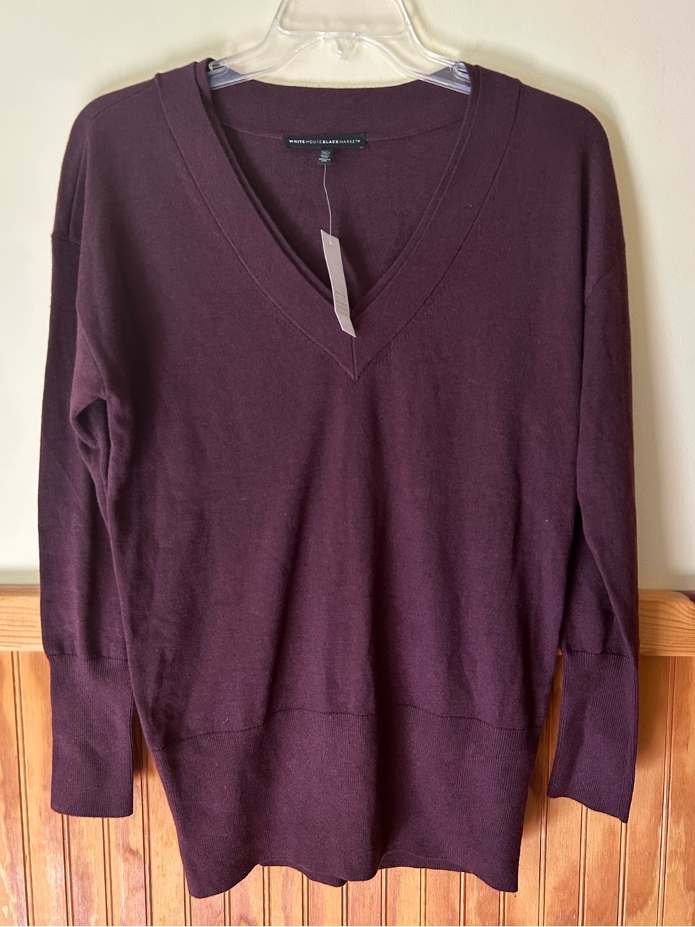 White House Black Market Heather Cabernet Cozy V-Neck Pullover Sweater
